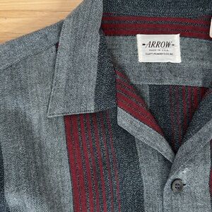 Vintage Arrow wool blend M 15 15 1/2
Striped Button-Up Shirt in Red & Gray